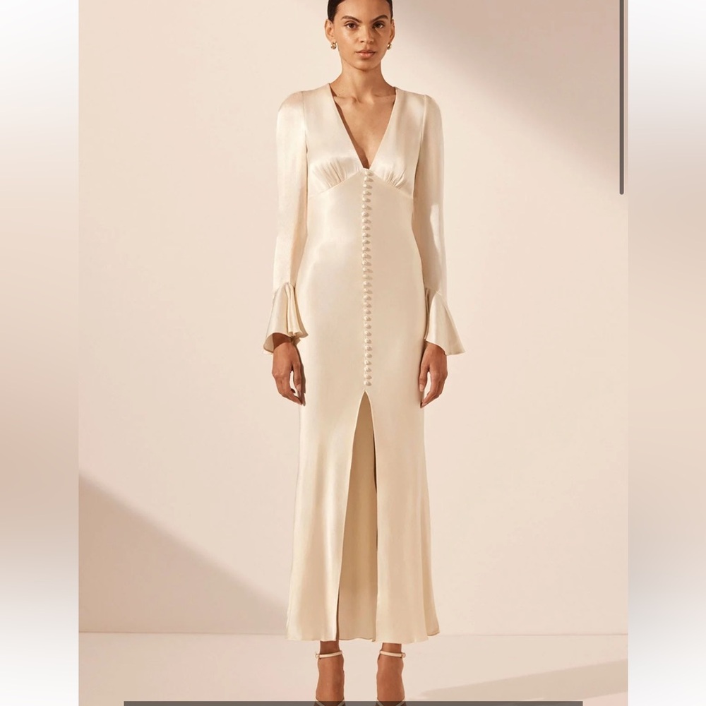 Shona Joy La Lune Frill Cuff Bias Midi Dress - Cream- never worn